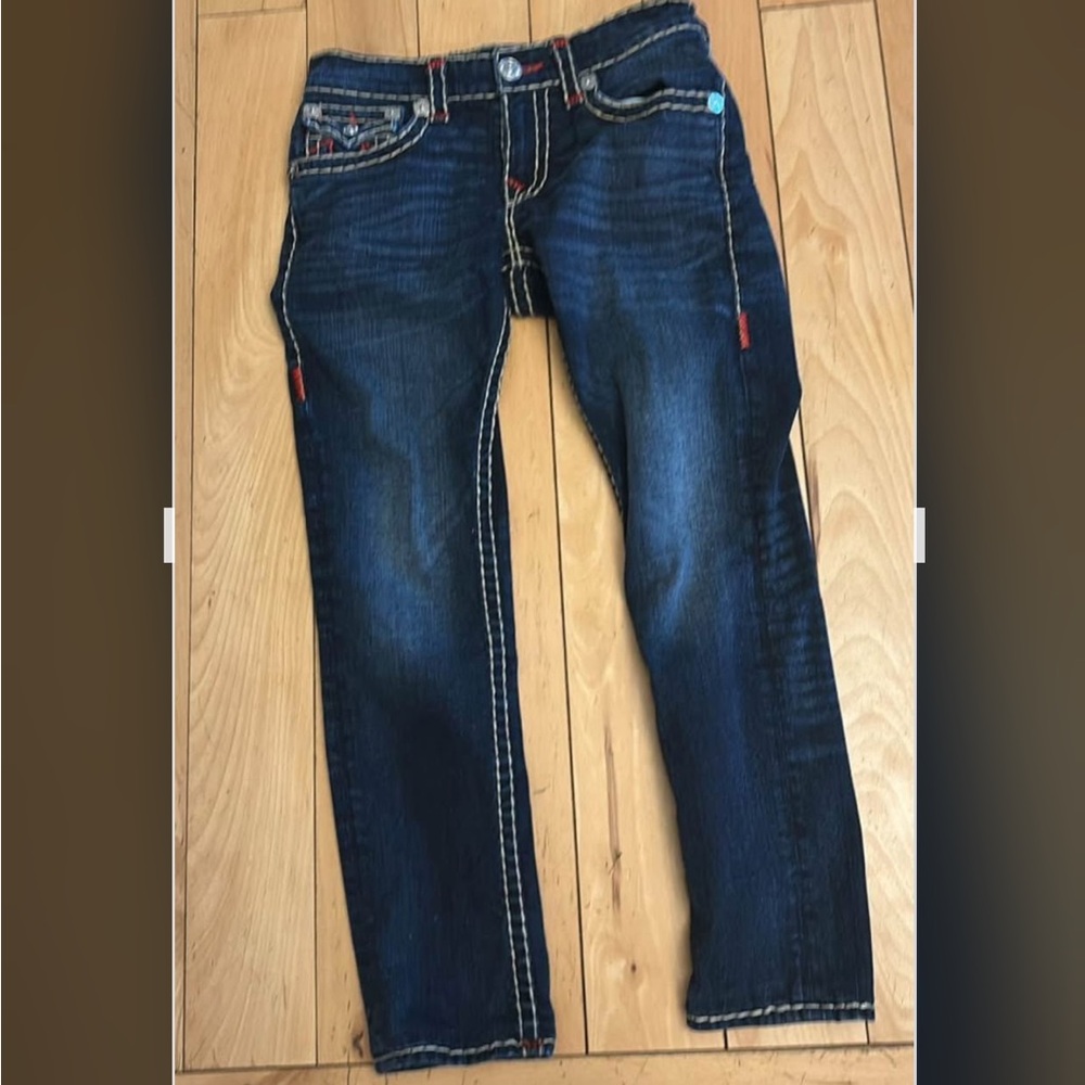 True Religion Slim Jeans with Red Accents Approximate 30x29 Like New